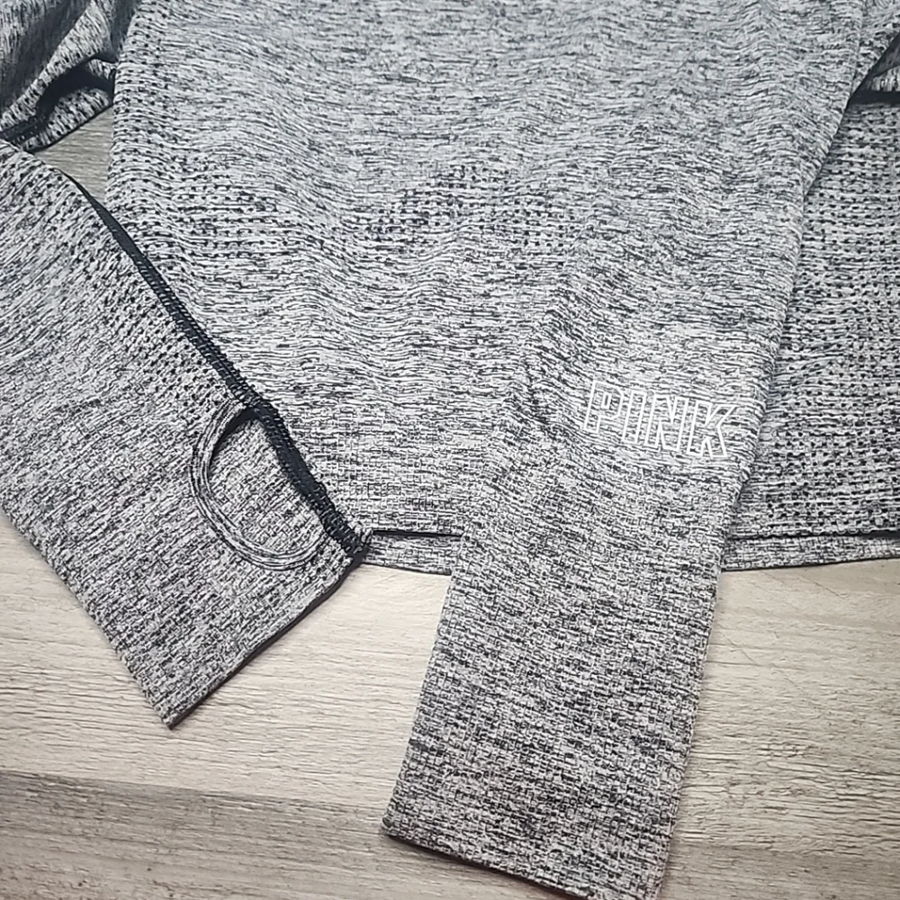 Victoria Secret PINK Top Womens Sz M Gray Long Sleeve Seamless Cropped - Picture 5 of 9